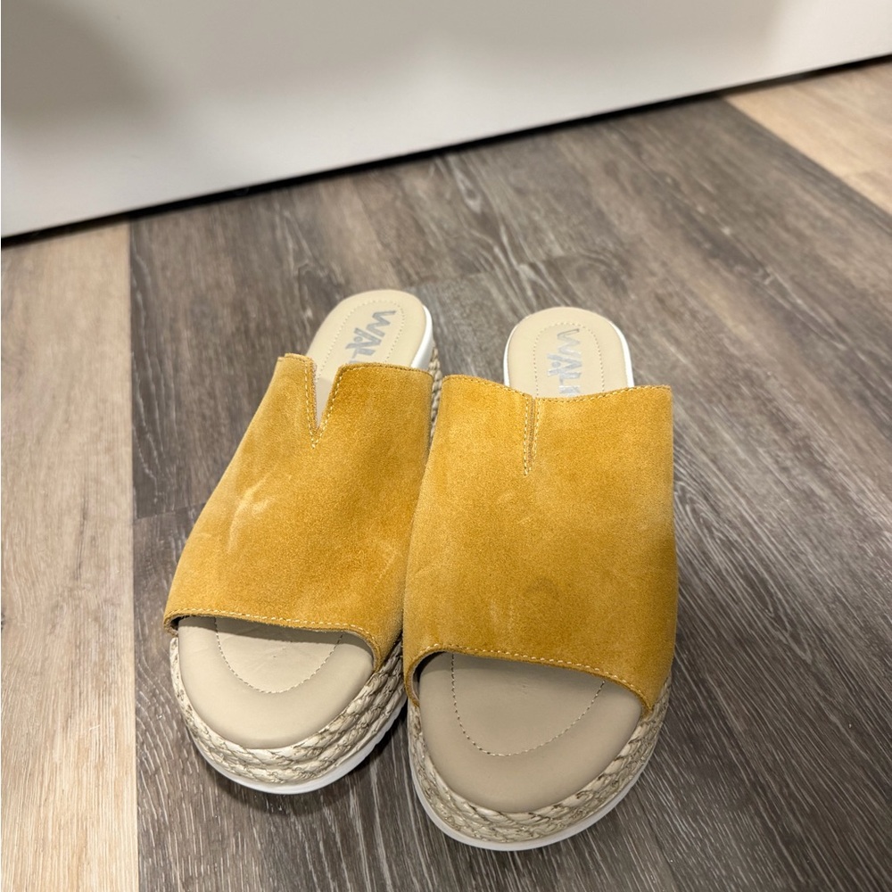 NEW Mustard Suede Espadrille Slides